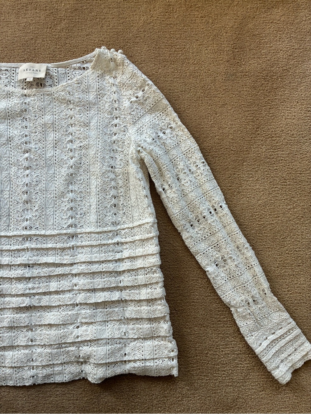 Sezane Marta Crochet Lace Long Sleeve Top - Picture 7 of 8
